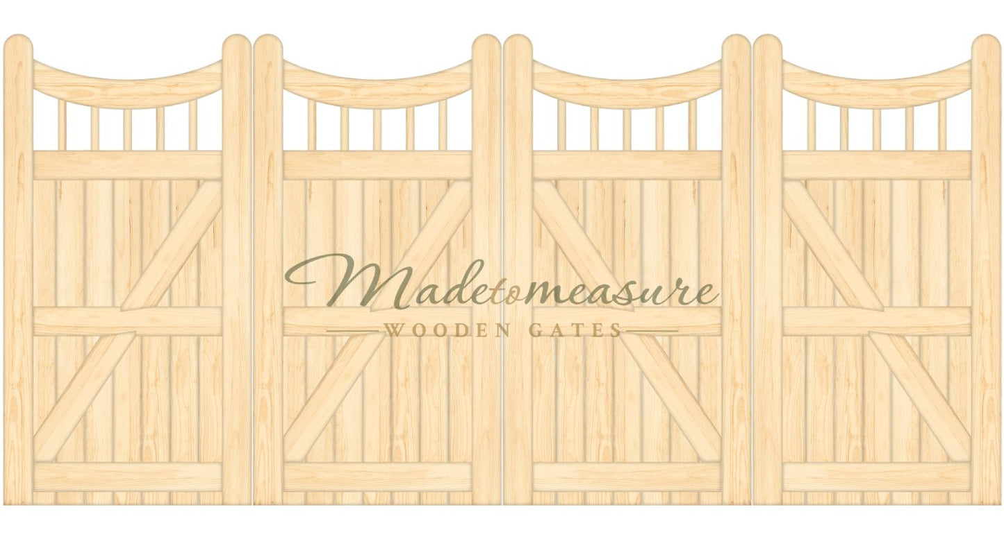 buy online made to measure inverted trifold bow top wooden gates