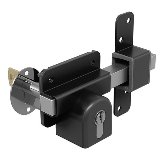 Long throw gate lock