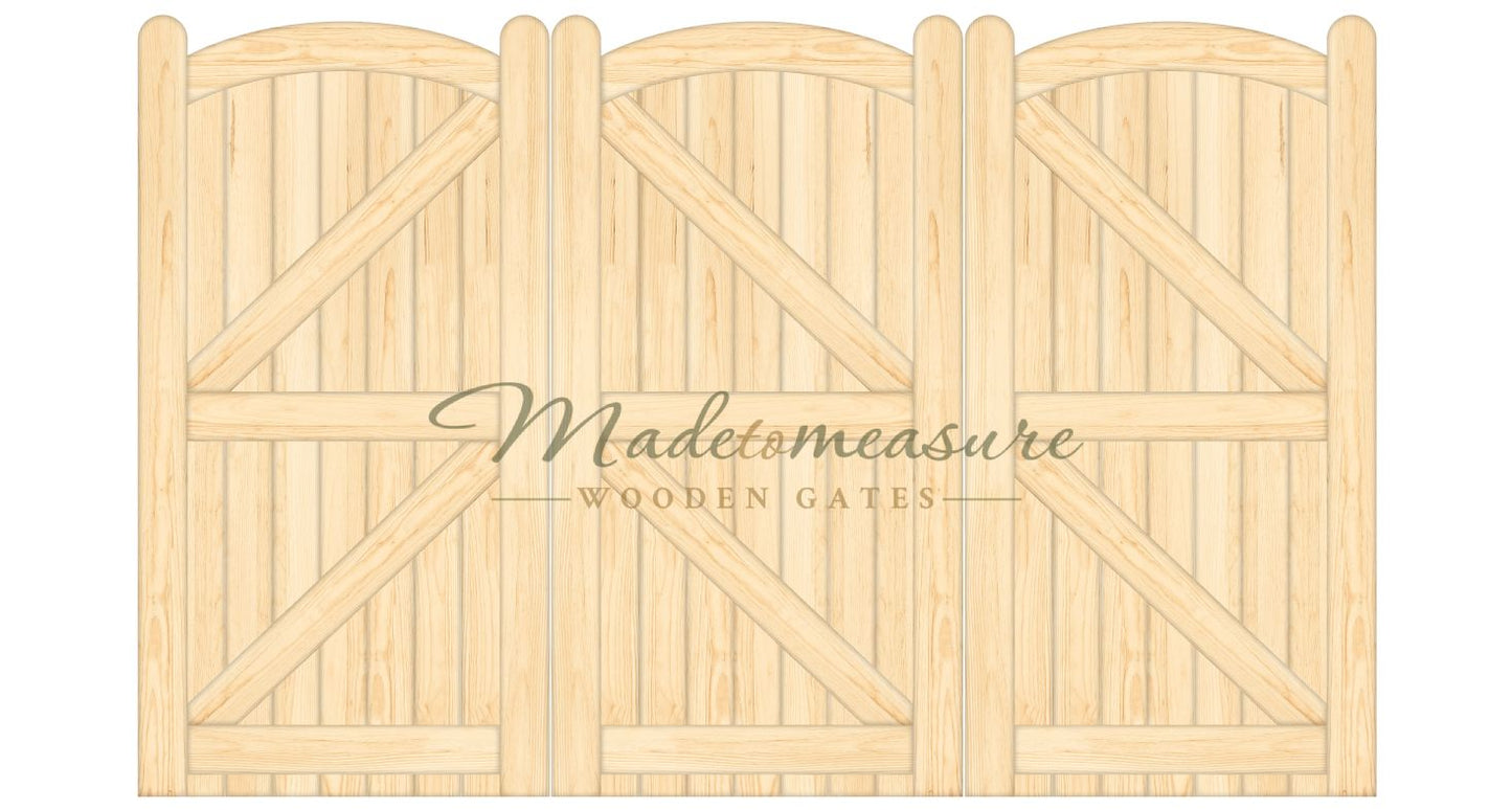 Order online made to measure bifold double bow top wooden gates