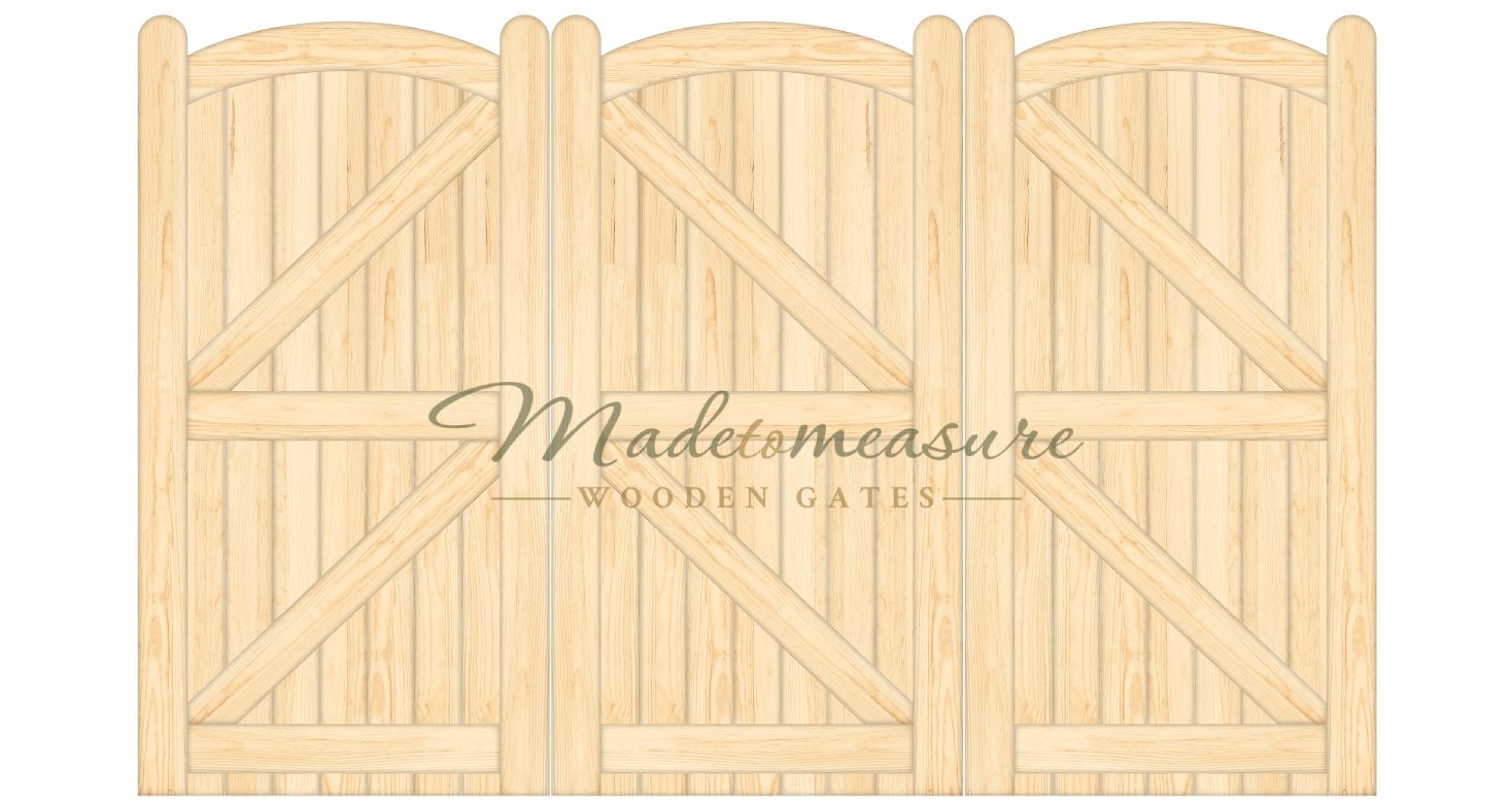 Order online made to measure bifold double bow top wooden gates