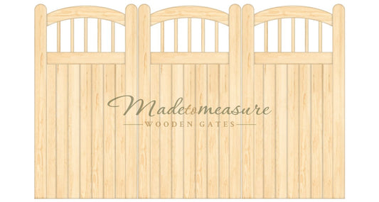 Order online made to measure bifold double bow top wooden gates