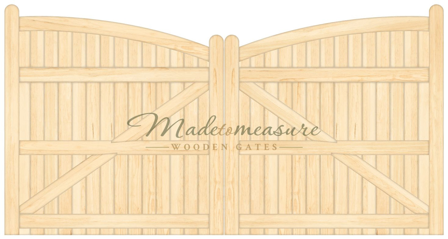 buy online made to measure double bow top spindled wooden gates