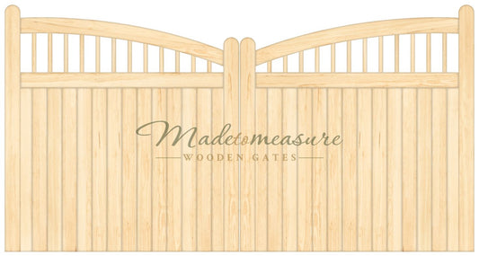 buy online made to measure double bow top spindled wooden gates