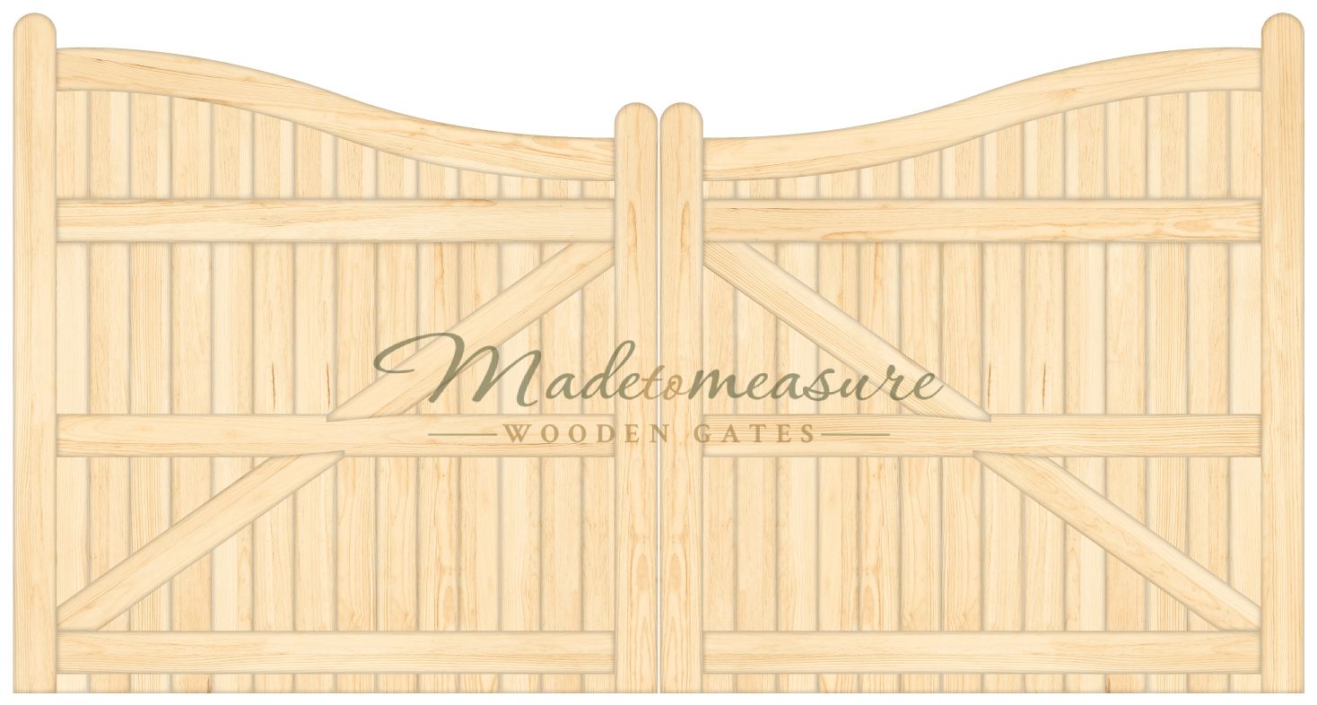 buy online made to measure double swan top spindled wooden gates