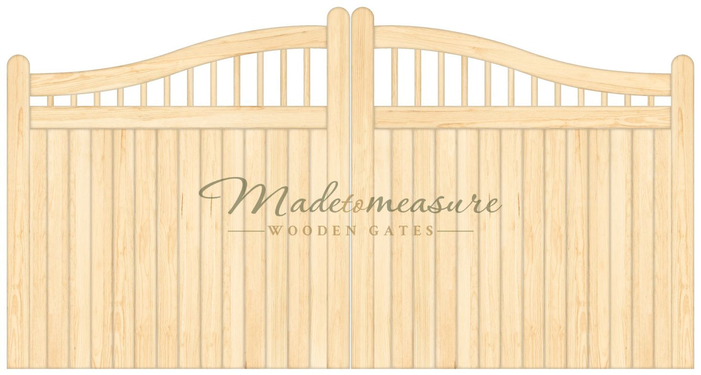 order online made to measure double swan top spindled wooden gates