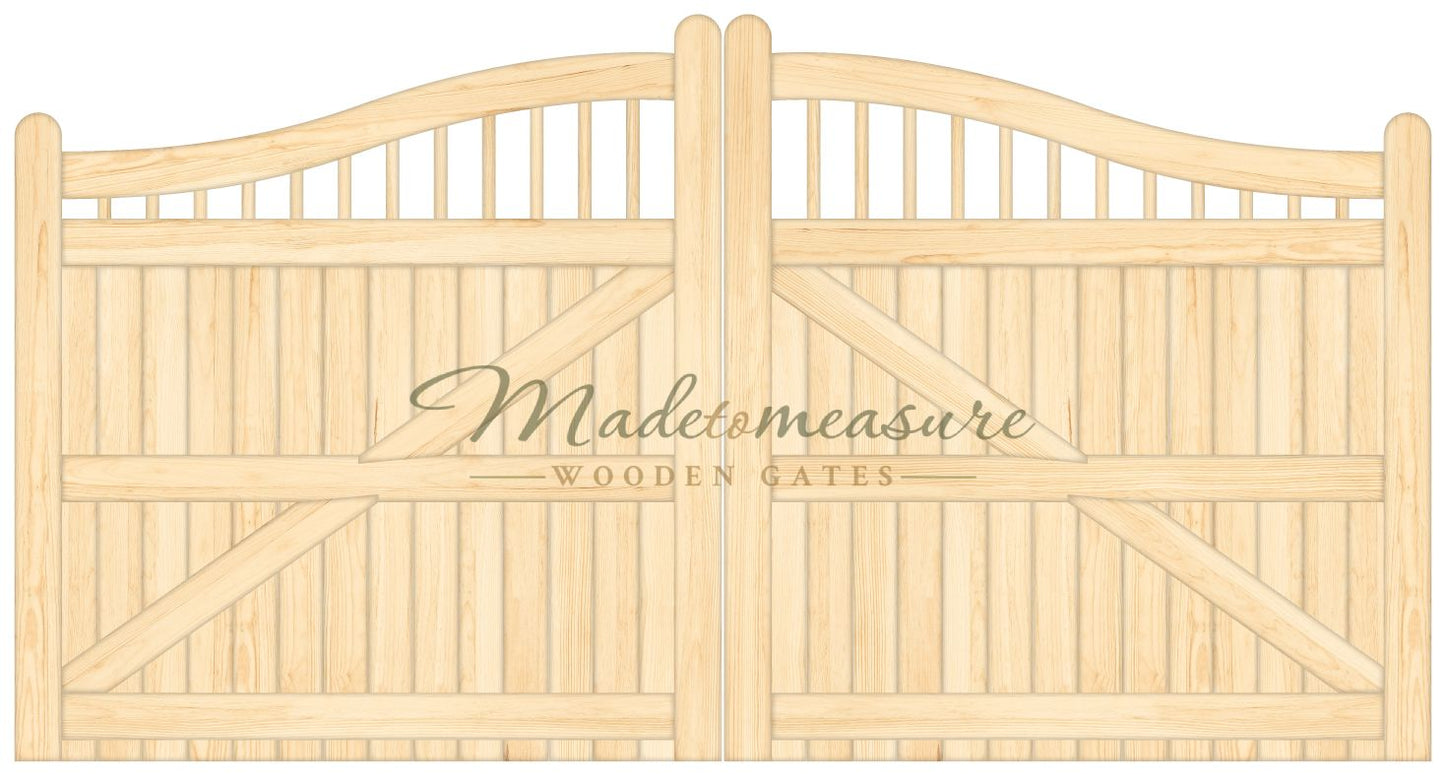 order online made to measure double swan top spindled wooden gates