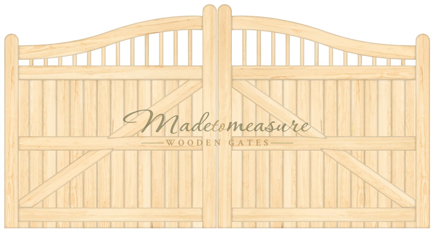 order online made to measure double swan top spindled wooden gates