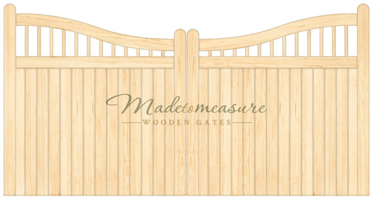 buy online made to measure double swan top spindled wooden gates