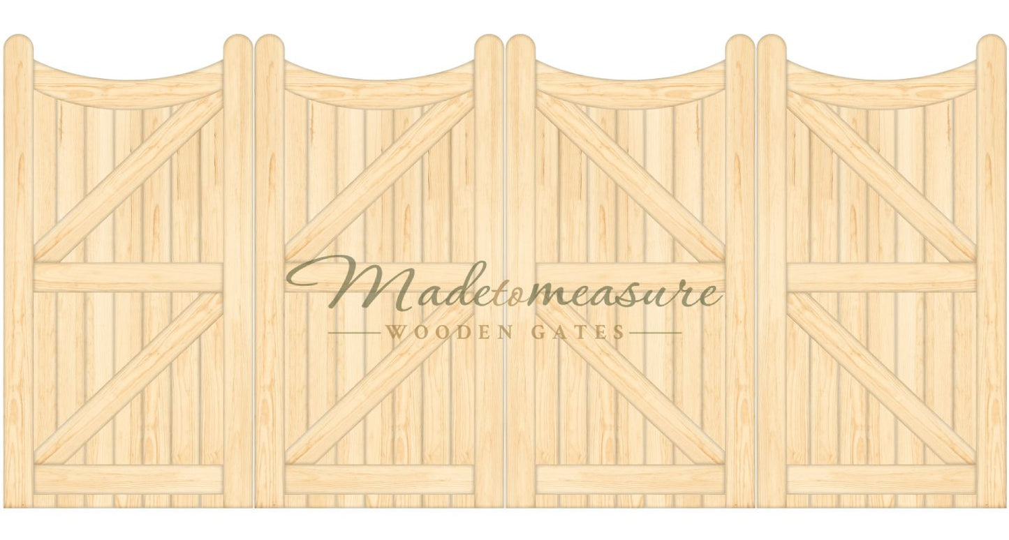 buy online made to measure inverted trifold bow top wooden gates